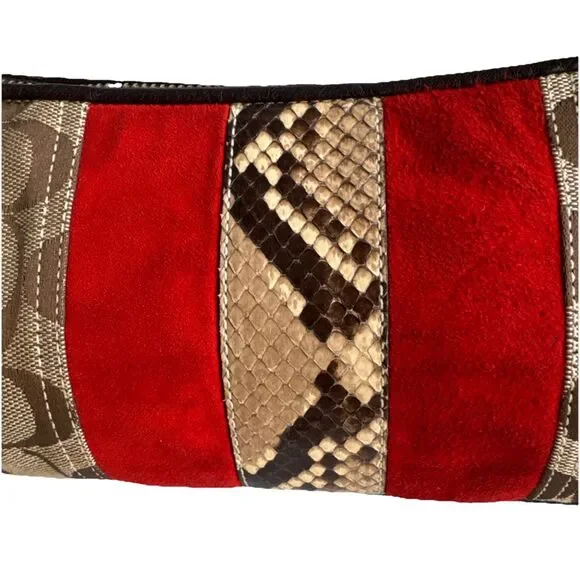 Coach Hampton Signature Jacquard Shoulder Bag Brown Red Suede Stripe Y2K Vintage - Picture 13 of 16